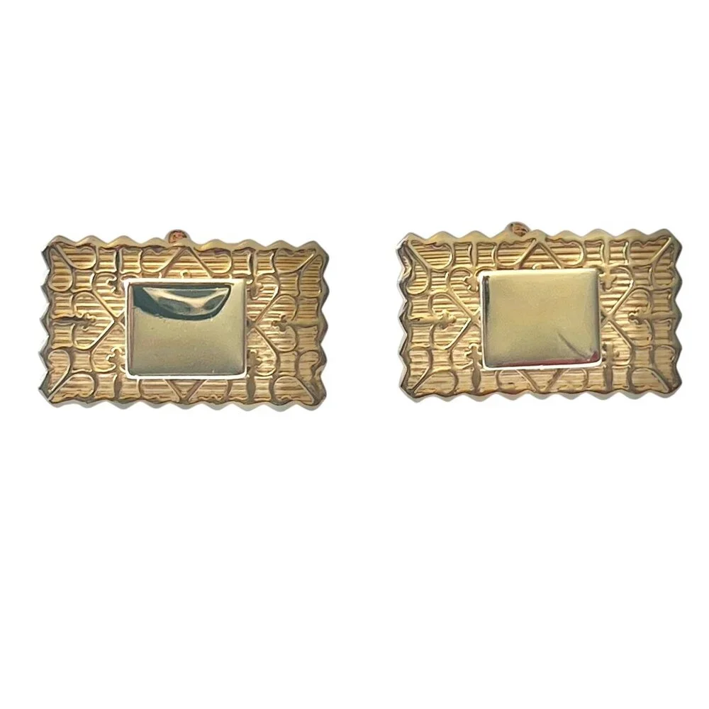 Vintage Gold-Tone Cufflinks & Tie Clip Set With Fleur De Lis & Heart Scroll Desi